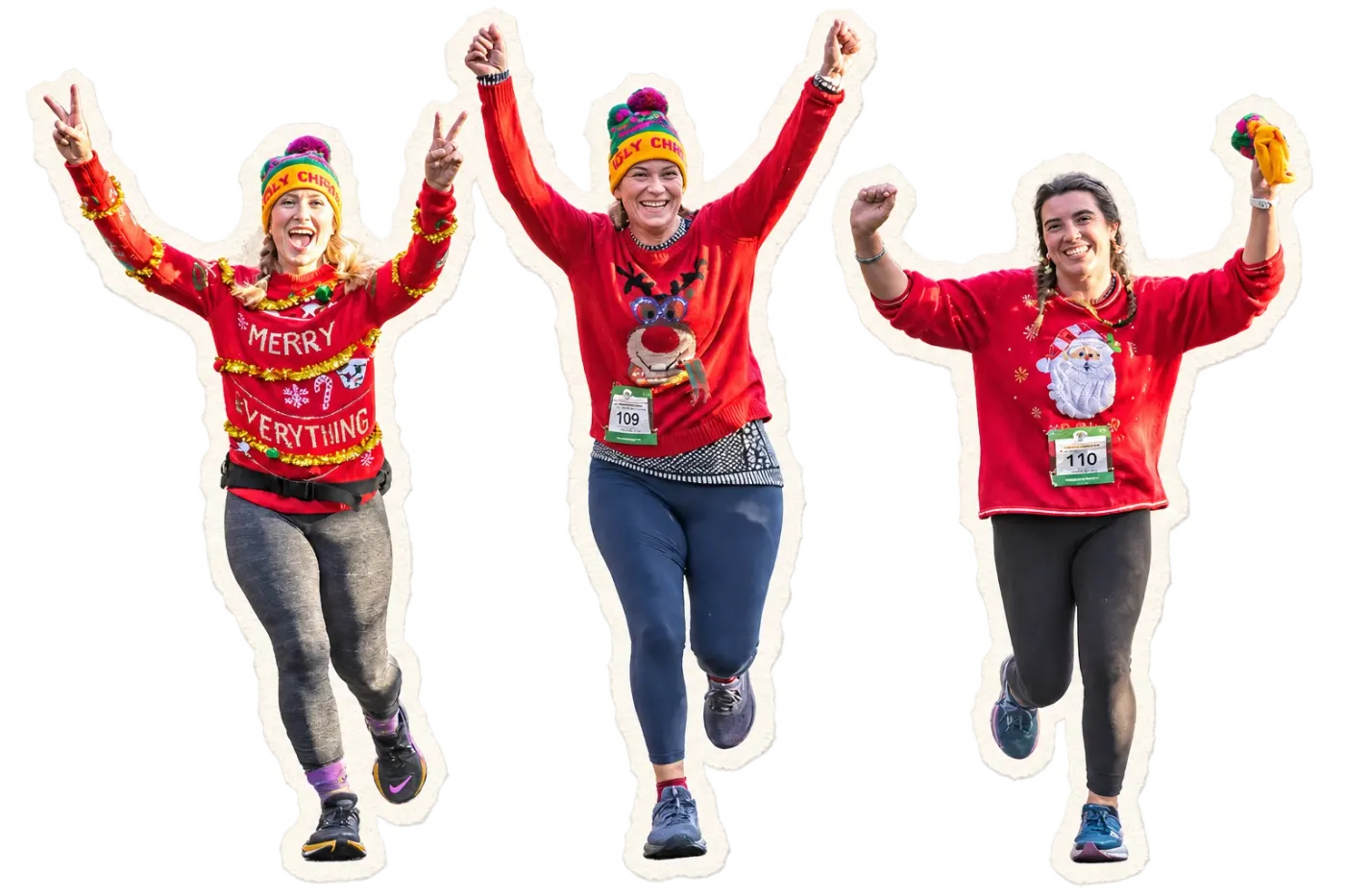 Festive runners in ugly Christmas sweaters